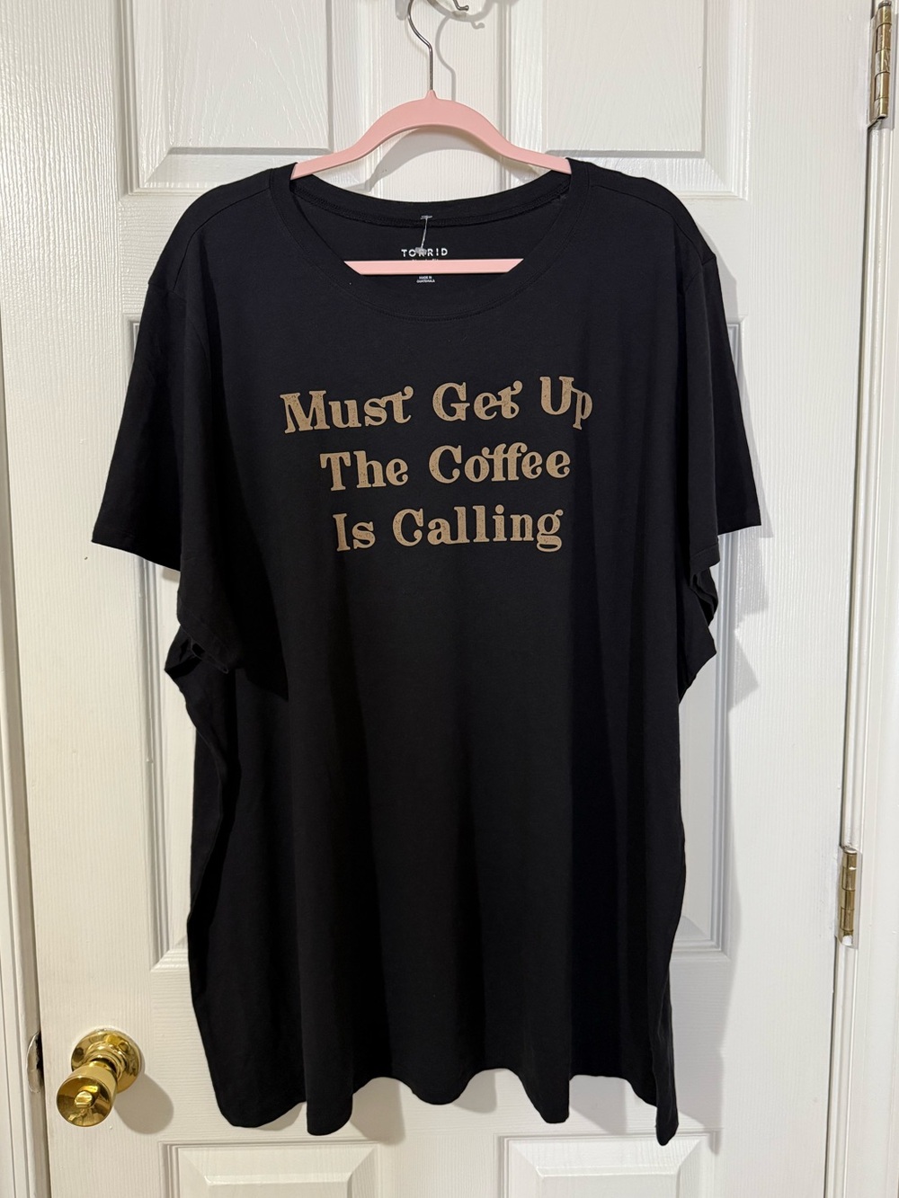 NWOT Torrid Black Coffee Tee with Tan Vintage lettering